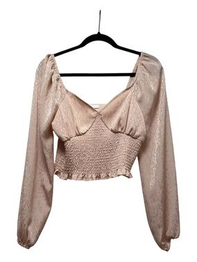 Leith Satin Smocked Crop Top — Blush